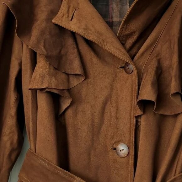 Free People Brenda Knight Nigel Preston Long Trench Coat XL Lambskin Suede NEW - Picture 6 of 9
